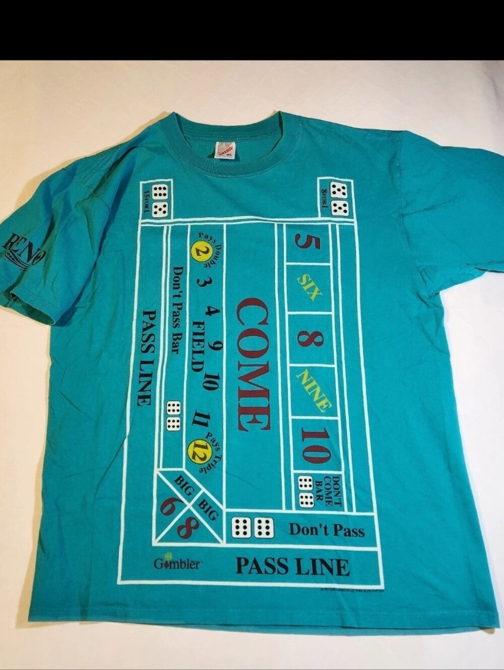 Vintage 1993 Reno Craps Table T-Shirt Mens XL Gambling Casino USA Made Jerzees